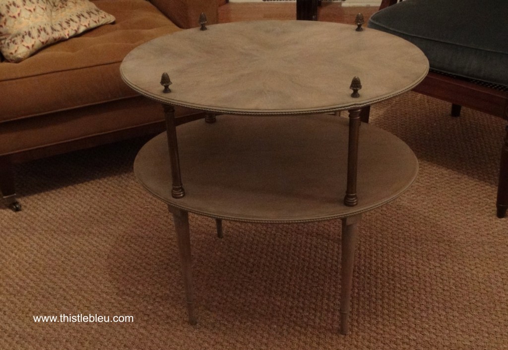 Two Tier Occasional Table in French Linen Wash with Bronze finish over Brass Fittings